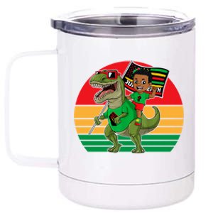 Juneteenth Black King Riding T Rex Dino Funny 12 oz Stainless Steel Tumbler Cup