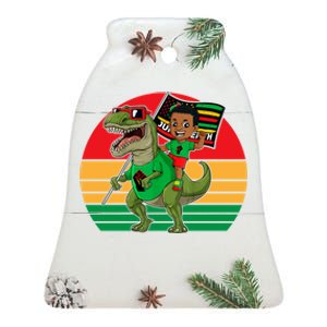 Juneteenth Black King Riding T Rex Dino Funny Ceramic Bell Ornament