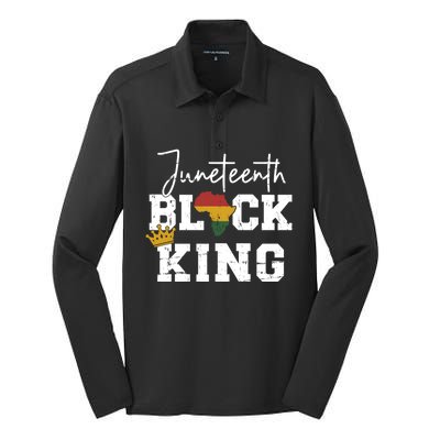 Juneteenth Black King With Pan African Map Flag Gift Silk Touch Performance Long Sleeve Polo