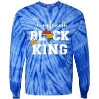 Juneteenth Black King With Pan African Map Flag Gift Tie-Dye Long Sleeve Shirt