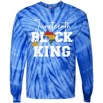 Juneteenth Black King With Pan African Map Flag Gift Tie-Dye Long Sleeve Shirt