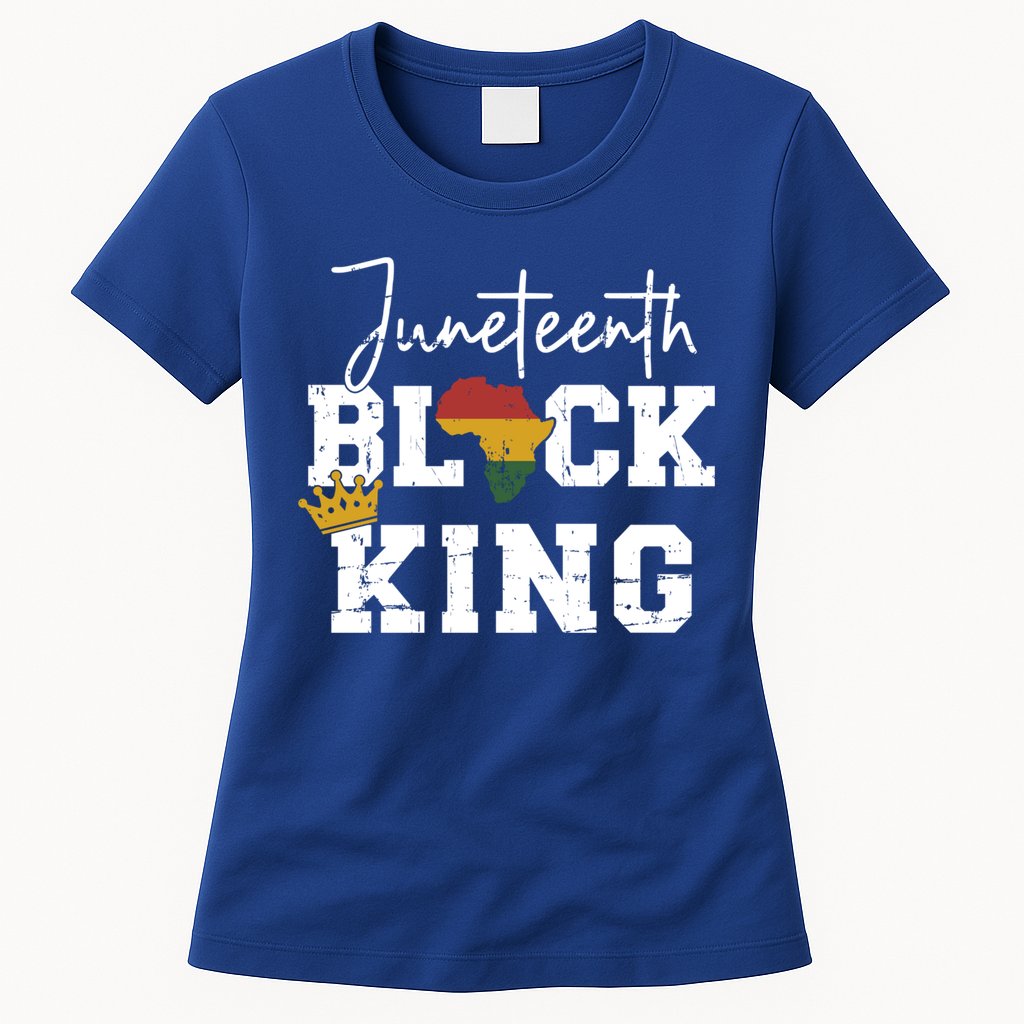 Juneteenth Black King With Pan African Map Flag Gift Womens T-Shirt