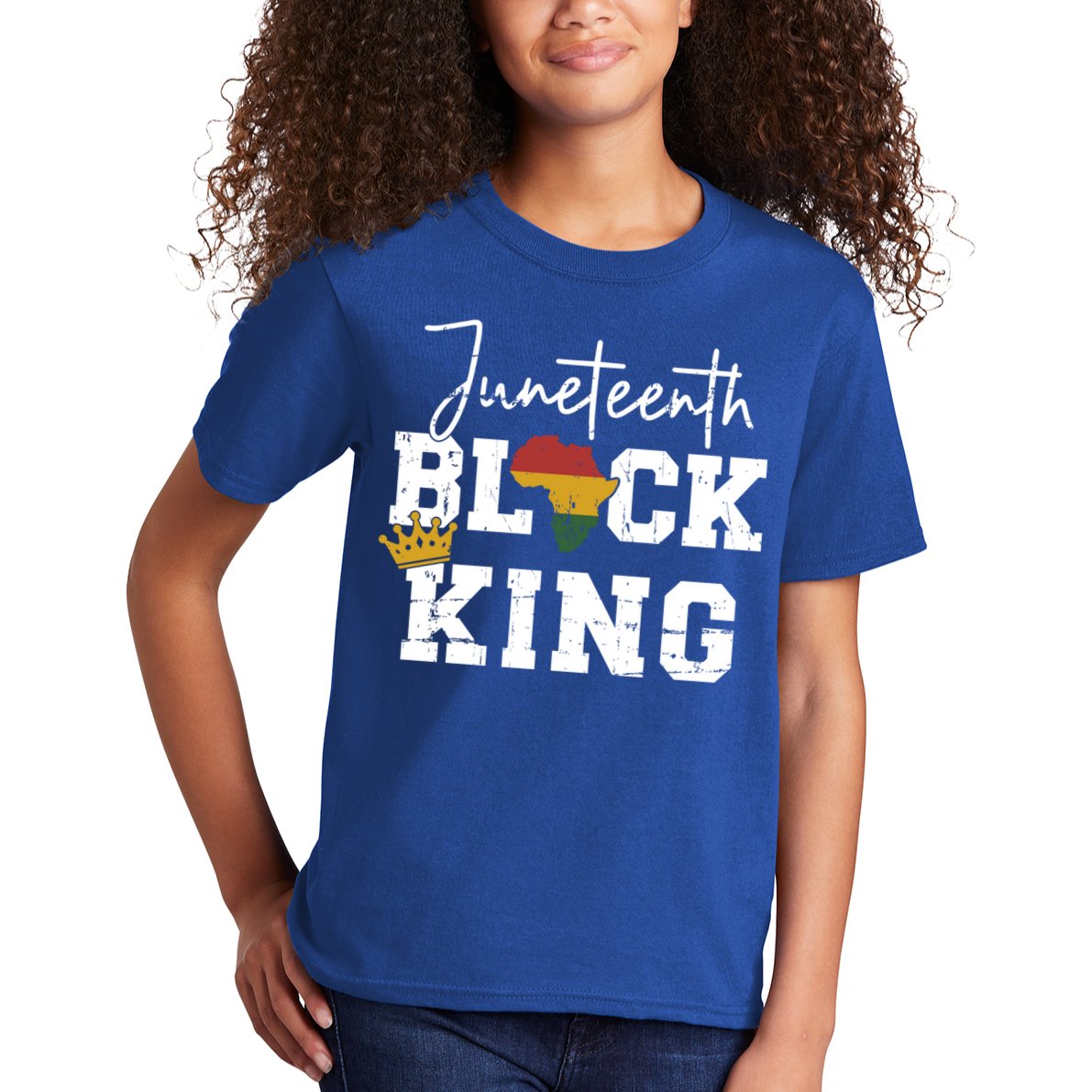 Juneteenth Black King With Pan African Map Flag Gift Kids T-Shirt