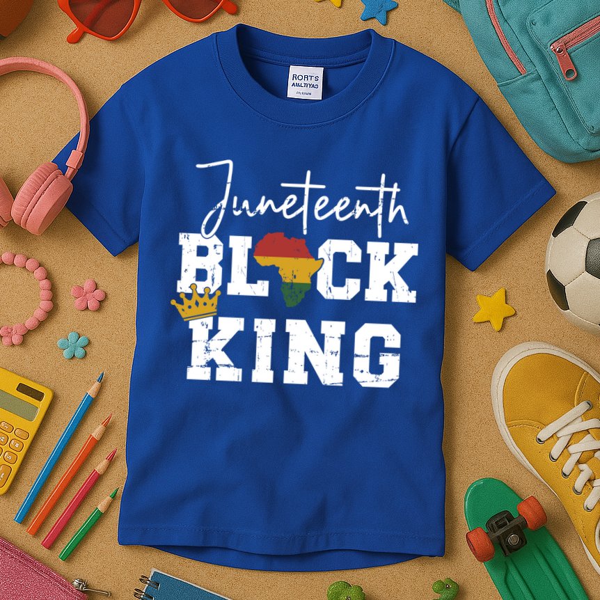 Juneteenth Black King With Pan African Map Flag Gift Kids T-Shirt