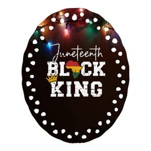 Juneteenth black king with pan african map flag Ceramic Oval Ornament