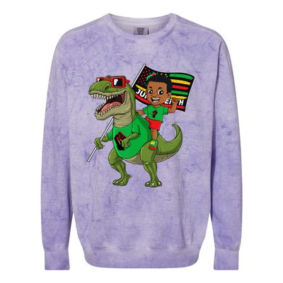 Juneteenth Black King Riding T Rex Dino Funny Flag Colorblast Crewneck Sweatshirt