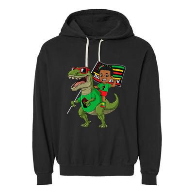 Juneteenth Black King Riding T Rex Dino Funny Flag Garment-Dyed Fleece Hoodie