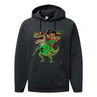 Juneteenth Black King Riding T Rex Dino Funny Flag Performance Fleece Hoodie