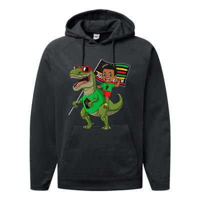 Juneteenth Black King Riding T Rex Dino Funny Flag Performance Fleece Hoodie