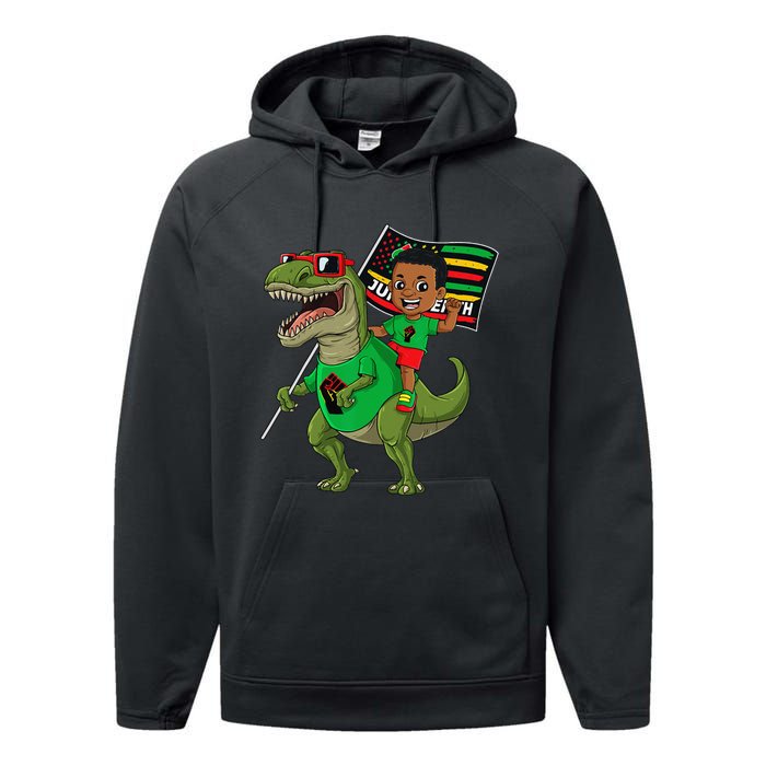 Juneteenth Black King Riding T Rex Dino Funny Flag Performance Fleece Hoodie