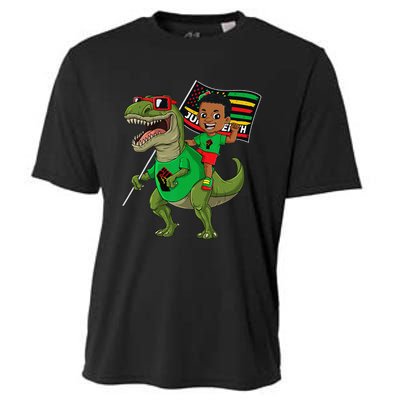 Juneteenth Black King Riding T Rex Dino Funny Flag Cooling Performance Crew T-Shirt