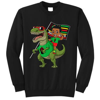 Juneteenth Black King Riding T Rex Dino Funny Flag Sweatshirt