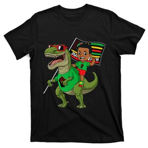 Juneteenth Black King Riding T Rex Dino Funny Flag T-Shirt