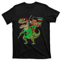 Juneteenth Black King Riding T Rex Dino Funny Flag T-Shirt