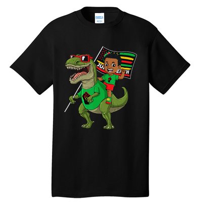 Juneteenth Black King Riding T Rex Dino Funny Flag Tall T-Shirt