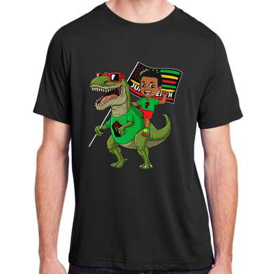 Juneteenth Black King Riding T Rex Dino Funny Flag Adult ChromaSoft Performance T-Shirt