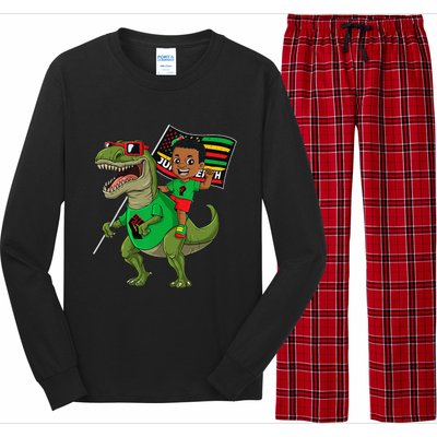 Juneteenth Black King Riding T Rex Dino Funny Flag Long Sleeve Pajama Set