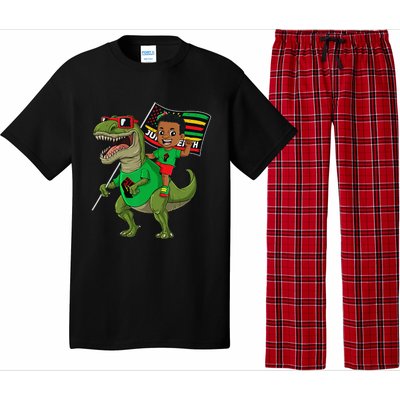 Juneteenth Black King Riding T Rex Dino Funny Flag Pajama Set