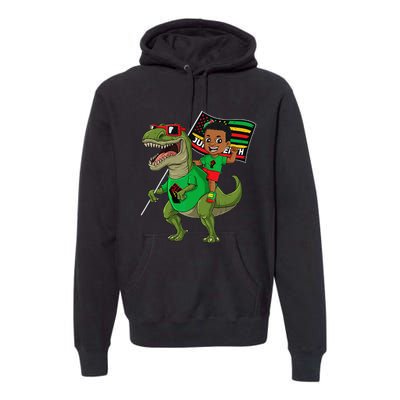 Juneteenth Black King Riding T Rex Dino Funny Flag Premium Hoodie