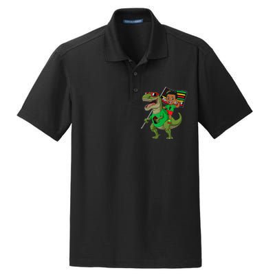 Juneteenth Black King Riding T Rex Dino Funny Flag Dry Zone Grid Polo