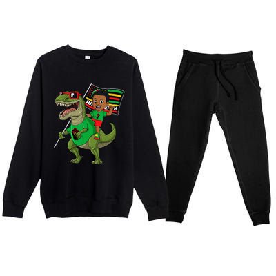 Juneteenth Black King Riding T Rex Dino Funny Flag Premium Crewneck Sweatsuit Set