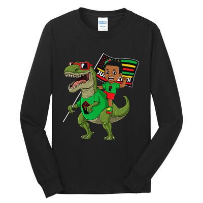 Juneteenth Black King Riding T Rex Dino Funny Flag Tall Long Sleeve T-Shirt