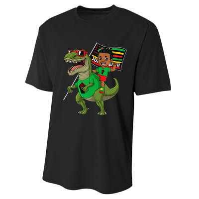 Juneteenth Black King Riding T Rex Dino Funny Flag Performance Sprint T-Shirt