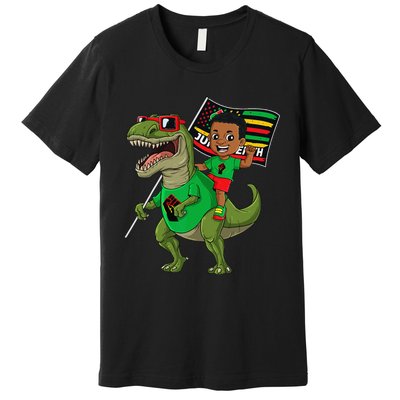 Juneteenth Black King Riding T Rex Dino Funny Flag Premium T-Shirt