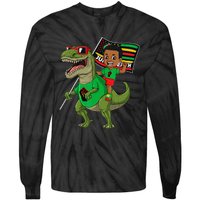 Juneteenth Black King Riding T Rex Dino Funny Flag Tie-Dye Long Sleeve Shirt