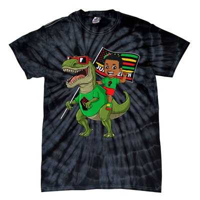 Juneteenth Black King Riding T Rex Dino Funny Flag Tie-Dye T-Shirt