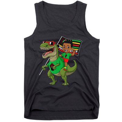 Juneteenth Black King Riding T Rex Dino Funny Flag Tank Top