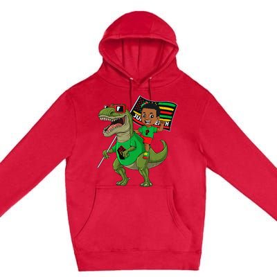 Juneteenth Black King Riding T Rex Dino Funny Flag Premium Pullover Hoodie