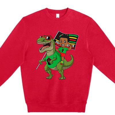 Juneteenth Black King Riding T Rex Dino Funny Flag Premium Crewneck Sweatshirt