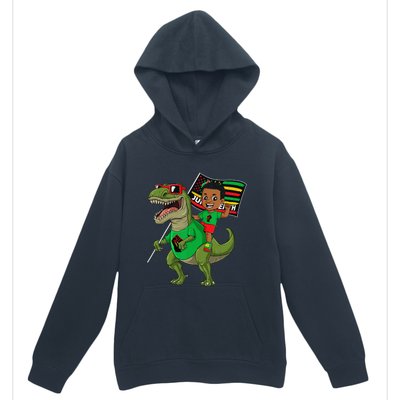 Juneteenth Black King Riding T Rex Dino Funny Flag Urban Pullover Hoodie