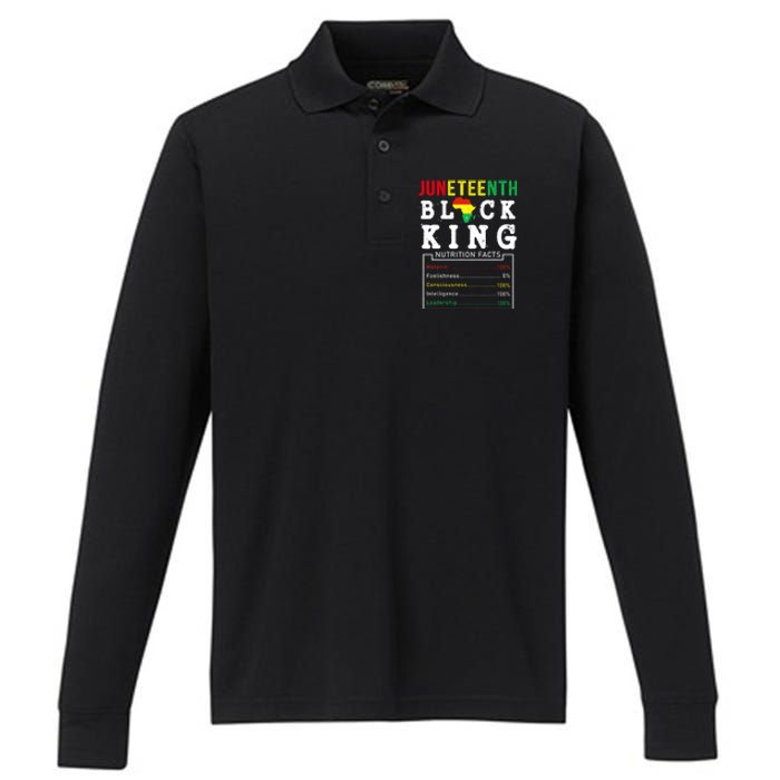 Juneteenth Black King Nutrition Facts Fathers Day Melanin Performance Long Sleeve Polo