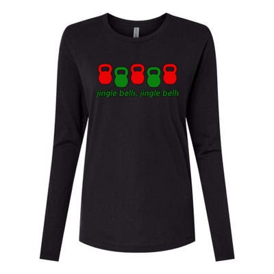 Jingle Bells Kettlebell Christmas Holiday Workout Womens Cotton Relaxed Long Sleeve T-Shirt