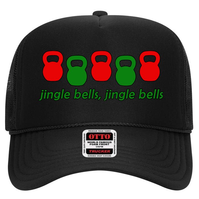 Jingle Bells Kettlebell Christmas Holiday Workout High Crown Mesh Back Trucker Hat