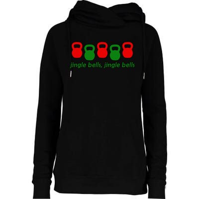 Jingle Bells Kettlebell Christmas Holiday Workout Womens Funnel Neck Pullover Hood