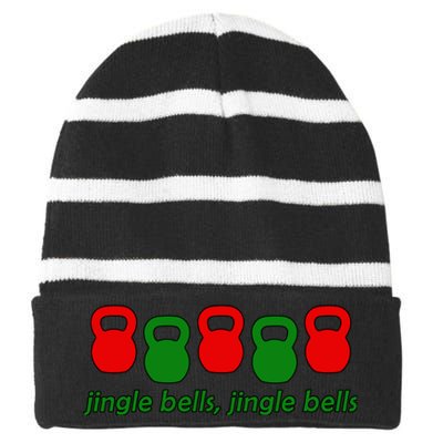 Jingle Bells Kettlebell Christmas Holiday Workout Striped Beanie with Solid Band