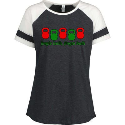 Jingle Bells Kettlebell Christmas Holiday Workout Enza Ladies Jersey Colorblock Tee