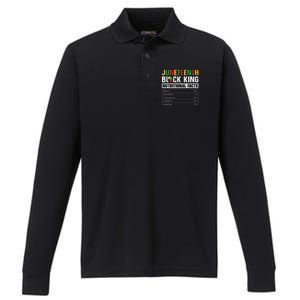 Juneteenth Black King Nutritional Facts Melanin Father Performance Long Sleeve Polo