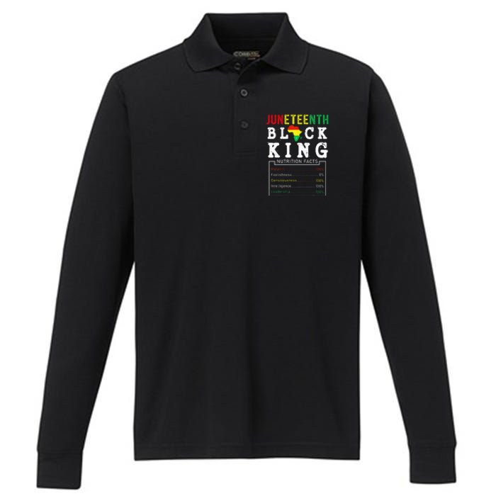 Juneteenth Black King Nutrition Facts Father's Day Melanin Performance Long Sleeve Polo