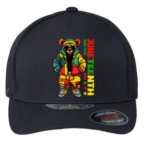 Juneteenth Black King Hip Hop Teddy Bear African American Flexfit Unipanel Trucker Cap