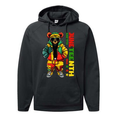 Juneteenth Black King Hip Hop Teddy Bear African American Performance Fleece Hoodie