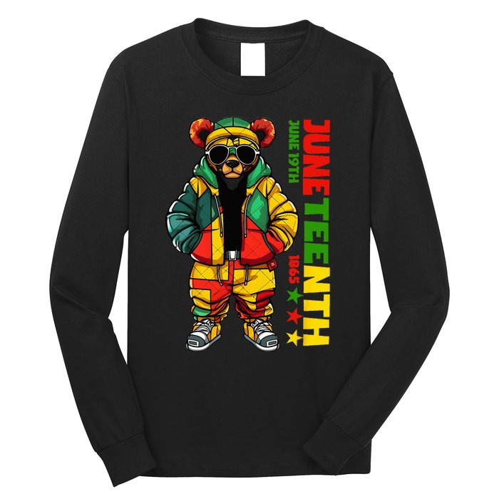 Juneteenth Black King Hip Hop Teddy Bear African American Long Sleeve Shirt