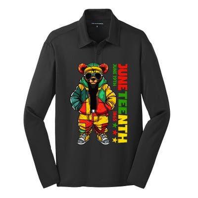 Juneteenth Black King Hip Hop Teddy Bear African American Silk Touch Performance Long Sleeve Polo