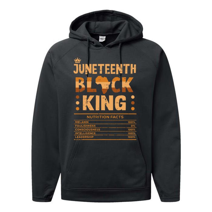 Juneteenth Black King Nutrition Facts Melanin Matching Dad Performance Fleece Hoodie