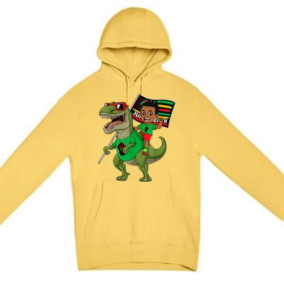 Juneteenth Black King Riding T Rex Dino Funny Premium Pullover Hoodie