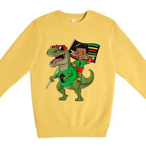 Juneteenth Black King Riding T Rex Dino Funny Premium Crewneck Sweatshirt