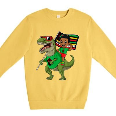 Juneteenth Black King Riding T Rex Dino Funny Premium Crewneck Sweatshirt